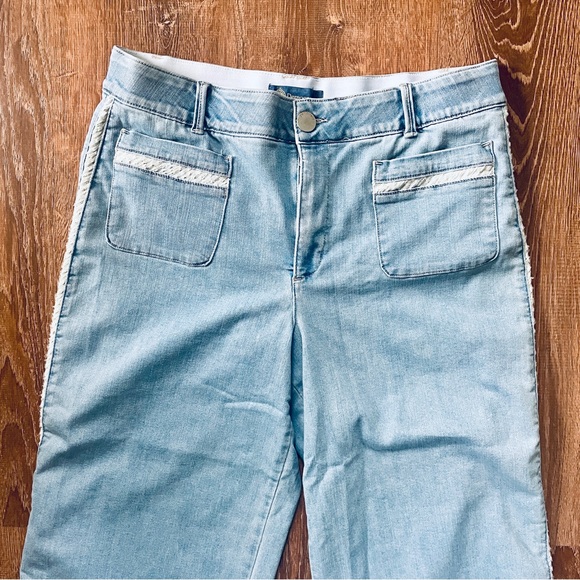 Democracy Absolution Light Wash Blue Denim Jeans Wide Leg Metallic Tweed Detail - Picture 3 of 10